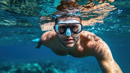 Naklejka premium An underwater shot of a swimmer with perfect technique,