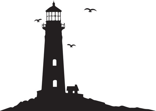 black and wight lighthouse logo type silhouette design