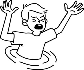 Man with Mental Issues Anxiety Disorder Line Art Illustration