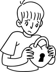 Man with Mental Issues Anxiety Disorder Line Art Illustration, Broken Heart Illustration