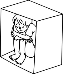 Man with Mental Issues Anxiety Disorder Line Art Illustration, Feeling Lonely Illustration