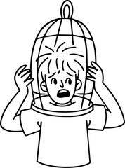 Man with Mental Issues Anxiety Disorder Line Art Illustration