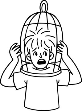 Man with Mental Issues Anxiety Disorder Line Art Illustration
