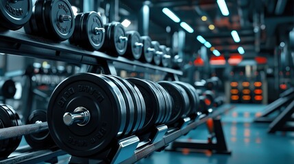 Fototapeta premium Dumbbells neatly arranged on a gym rack