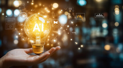 Glowing AI Light Bulb Symbolizing Innovation