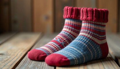 Pair of Cozy Knitted Socks with Vibrant Patterns