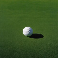 A white golf ball is sitting on a green grass field