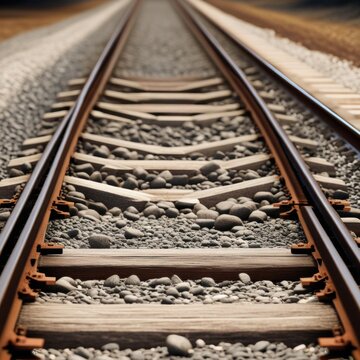 A pair of parallel train tracks stretching into the distance, with gravel ballast and wooden ties visible in the foreground.