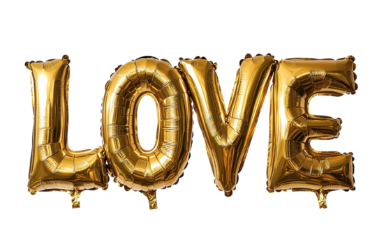 Golden balloons spell out the word "LOVE," creating a festive and romantic display.