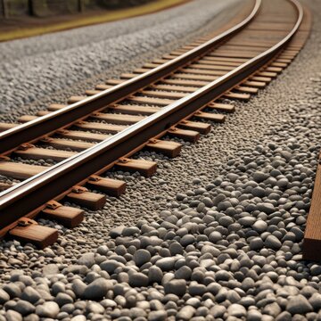 A pair of parallel train tracks stretching into the distance, with gravel ballast and wooden ties visible in the foreground.