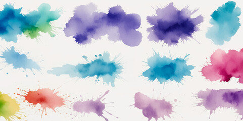 Set of colorful paint splatter abstract vector texture background. Set of abstract watercolor water splash background.