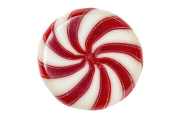 A red and white swirled candy resembling a classic peppermint design.