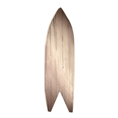 Vintage surfboard. Information sign in the shape of a surfboard. Watercolor illustration on isolated white background