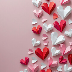 Heart-shaped Origami Decorates a Romantic Pink Background