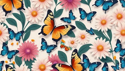 Obraz premium seamless pattern with butterflies and flower