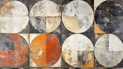 Geometric Wall Tiles with Circular Patterns in Neutral and Bold Color Palette