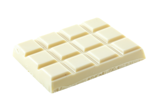 A smooth white chocolate bar with a segmented design, showcasing its creamy texture and sweet appeal.