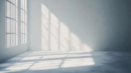 Obraz premium Bright Minimalist Interior with Sunlight Shadows on Wall and Floor in Empty Space