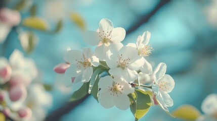 Obraz premium A vibrant spring scenery with colorful flowers, and a sunny sky, creating a warm atmosphere.