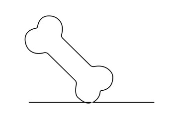 Continuous one line dog and bone drawing of isolated outline vector icon