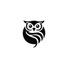 Black and white logo type owl silhouette round design