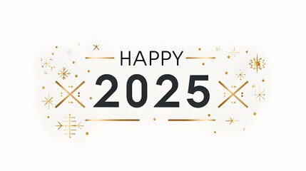 Elegant "2025" New Year Card Design, Gold Text on White Background, Vector Illustration, Banner Template
