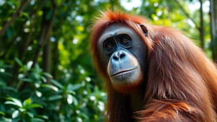 Orang utan on the forest
