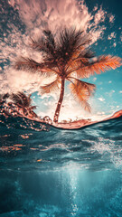 Underwater View of Palm Tree at Sunset