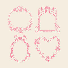 A collection  elegant and vintage frames featuring floral, bow, and ribbon elements