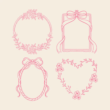 A collection  elegant and vintage frames featuring floral, bow, and ribbon elements