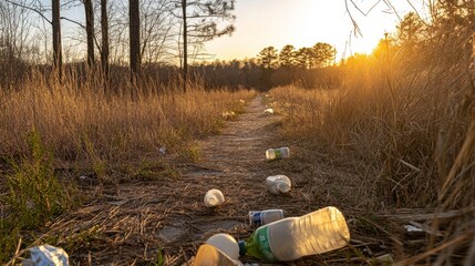Fototapeta premium Peaceful Nature Trail at Golden Hour Light
