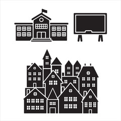 set of black vector school buildings silhouette