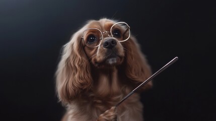 Naklejka premium Adorable dog wearing metal glasses conducting with baton for spring theme
