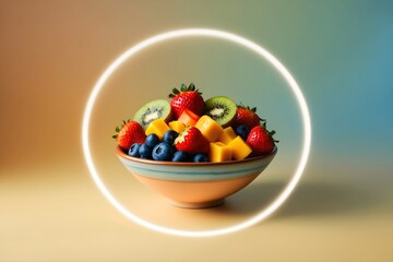 Refreshing Summer Fruit Bowl with Sweet Strawberries, Blueberries, Kiwi, and Mango