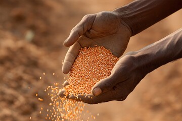Hands Holding Colorful Seeds with Soil Background for Agriculture and Farming