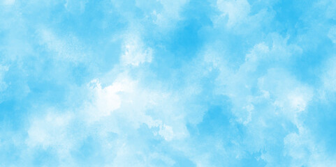 blue watercolor sky with clouds. brush strokes on white paper background. watercolor splash template. sky nature landscape background. blue watercolor splash stroke of cloudy sky.
