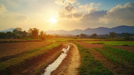 Obraz premium Rural Farming Landscape Under Harsh Sunlight