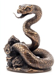 Obraz premium Bronze snake figurine China Statue Old Summer Palace Zodiac isolated on white background. good bless for Chinese New Year. 
