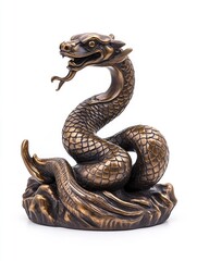 Fototapeta premium Bronze snake figurine China Statue Old Summer Palace Zodiac isolated on white background. good bless for Chinese New Year. 