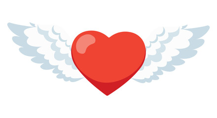 Vector red heart with angel wings. Lovely heart icon for decoration. Love, wedding and Valentine's day concept.
