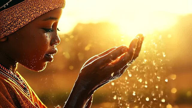Young African Child Collecting Water in Dehydrated Village