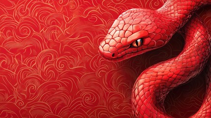 Obraz premium Chinese new year year of the Snake. Red Snake illustration and design. Red traditional Chinese vector designs with snakes. Lunar new year concept, geometric modern vector design. Copy sapce.