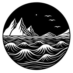 Minimalist Ocean in Black Vector Style