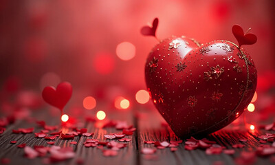 Obraz premium red heart on a background of glowing little hearts