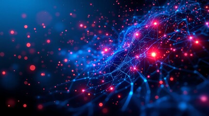 Obraz premium Futuristic Big Data Visualization with High-Tech Particle Network, Illuminated Information Flow, and 3D Network Nodes in an Ultra-Modern Digital Background