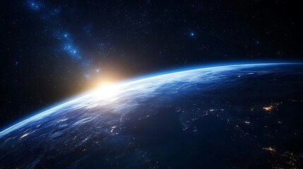 Earthrise: A breathtaking view of our planet from space, showcasing the vibrant sunrise over the Earth's curve, with a backdrop of twinkling stars and the vast expanse of space.