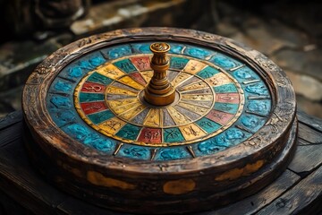 Obraz premium Colorful roulette wheel spinning, creating excitement in casino games