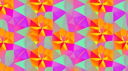 Abstract Geometric Pattern: A vibrant and mesmerizing geometric pattern featuring a seamless blend of orange, pink, and green hues. This dynamic design showcases the interplay of shapes and colors.