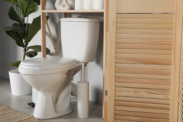 Folding screen, toilet bowl and houseplant in restroom