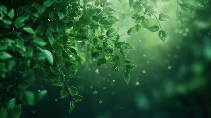 Lush Green Leaves with Gentle Rain Drops